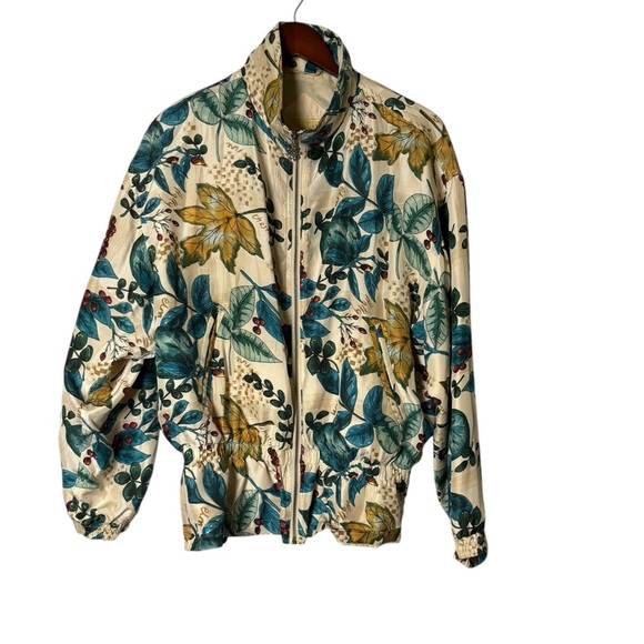 Vintage East West Silks 100% Silk Full Zip Jacket with Fall Vibes- Size Medium - Picture 1 of 6